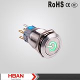 Ce TUV 19mm Metal on off Symbol, 12V Blue LED Light Push Button Switch