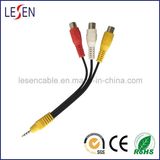 AV Cable, 3.5mm 4 Cores Stereo to 3 RCA Jack