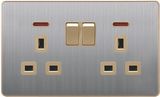 British Standard Stainless Double 13A Square-Pinned Switched Socket with Neon