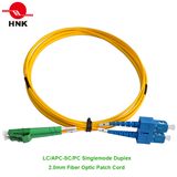 LC/APC-SC/PC Fiber Optic Patch Cord, Singlemode, Duplex, Yellow, 2.0mm, Custom Length