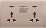 British Standard Golden Double Switched Socket Outlet with Neon