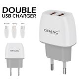 2.4A Double USB Fast Phone USB Charger with Type-C Cable