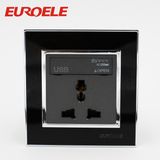 acrylic Black 250V/13A 86mm Wall Socket with USB Port