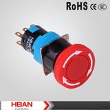 Ce ISO9001 16mm 5A/250V Red Mushroom Head Emergency Stop Switch Latching Push Button Switch