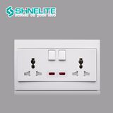 Plastic Plate Multi Function 2 Gang 13A Socket with Neon