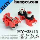 Double Holes RCA Pin Jack with Silvering in Red (HY-28413)