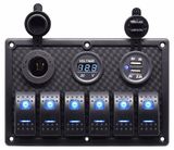 6 Gang Waterproof Car Auto Boat Marine LED Rocker Switch Panel Circuit Breakers on-off Switch with Voltmeter