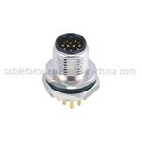 M12 12 Pin Male Rear Mounting Connector for Sensor and Actuator with PCB Contacts