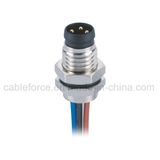 M8 3pin Male Panel Mount Connector for Sensor with Wires Front Fastened