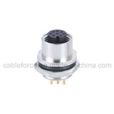 M12 8 Pin Female Panel Mount Connector for Labeling and Logistic Devices with PCB Contacts Rear Fastened