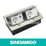 Dual Pop up Socket Stainless Double Row Floor Box