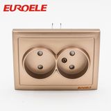 European Model 146*86mm Gold Color Double Schuko Socket