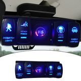 12V 24V 4 Gang LED Rocker Switch Panel Car Marine Boat Circuit Breaker Voltmeter
