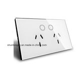 Au Standard Power Socket, Black Crystal Glass Panel, AC 110~240V 15A Wall Power Socket, Touch on/off Button Socket