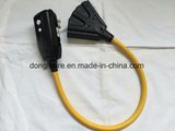 2 Foot Lighted Outdoor GFCI Extension Cord with 3 Electrical Power Outlets - 12/3 Sjtw Heavy Duty Yellow Pigtail Extension Cable with 3 Prong Grounded Plug