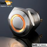 19mm Short Body Waterproof Metal Pushbutton Car Switch with Orange LED