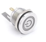 Hyperplane Head LED Momentary Anti-Vandal Long-Life Metal Push Button Switch with Power Symbols, Power Push Button Swtich