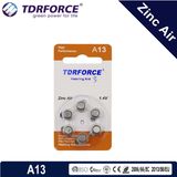 1.4V A13 0.00% Mercury Zinc Air Coin Cell for Hearing Aid with Ce Approved