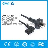 3pin Flat Plug to 3pin Flat Jack Power Cord, Angle Type, Australian Type