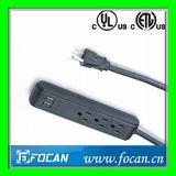American Type 3 Vertical Outlets Power Strip with USB Ports