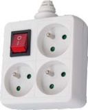 French Type 3 Outlets Power Socket, Power Strip with Lighting Switch