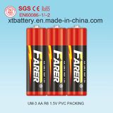 1.5V Farer Mercury Free Carton Zinc Super Heavy Duty Dry Battery (R6 AA, Um-3)