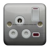 Metal 3 Round-Pin 15A 1 Gang Switched Socket with Lamp