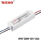 Waterproof IP67 AC to DC 20W 12V Plastic LED Power Supply