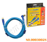 Transparent Blue Wire 1.8m Gold Plated Connector Right Angle to Straight TV AV Cable with Double Loop (AV-TV03-1.8M-Gold-Blue-Double Loop)