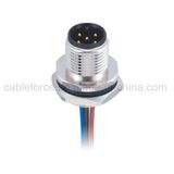 M12 5 Pin Male Rear Mounting Panel Mount Connector with Wire CNC Screw