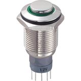 16mm High Flat Head Waterproof Push Button Switch, Green Ring Illuminated Switch