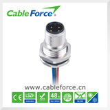 M12 4pin 4A/250V Panel Connector Front Fastened IP67 Connector for Sensor and Actuator with Wires