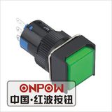 Onpow 16mm Illuminated Momentary Square Push Button Switch (LAS1-AF-11/G/12V) (Dia. 16mm) (CE, CCC, RoHS, REECH)