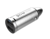 Stainless Steel Bullet Style 4.8A Dual USB Fast Car Charger