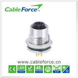 M12 5 Pin B-Code Female Front Fastened Panel Mount Circular Connector with PCB Contacts