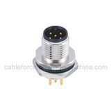 M12 5 Pin Male Panel Mount Connector for Sensor with PCB Contacts Rear Mounting