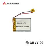 Rechargeable 383450 600mAh 3.7V Lipo Battery for Bluetooth Headphone