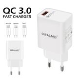 QC3.0 Phone USB Charger with Lighting USB Cable for iPhone