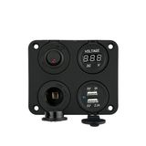 4 Hole Panel+Dual USB Socket+Voltmeter+Power Socket+ on-off Button Switch for Car Boat