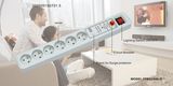 6 Outlets French Type Power Strip, Power Socket with Light Swith on/off (GGFPBKD06D)