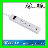4 Vertical Outlets Power Strip with USB Ports for American Market