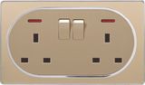 New Design Metal Surface Double 13A Square-Pinned Wall Socket and Two Gang Wall Switch
