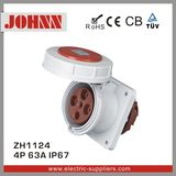 IP67 4p 63A Straight Panel Mounted Socket for Industrial