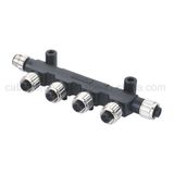 M12 5pin 4way T-Adapter, Male Split to Female*5 Waterproof T-Connector with CNC Screw