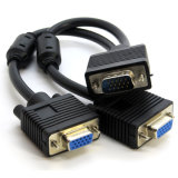 2 in 1 VGA 15 Pin VGA Male to 2 Dual Female Monitor Y Adapter Splitter Video Cable
