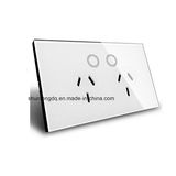 Luxury White Touch Screen Control Tempered Crystal Glass Panel Wall Light Touch Switch Socket, Double Wall Socket 15A