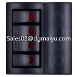 Caravan Combined Automotive Switch 4 Gang Rocker Switch Panel with Red LED
