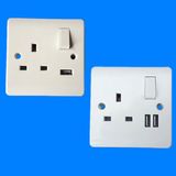 British Standard 13A 1 Gang Double Pole Switched Socket with USB Outlet