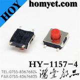 Hot Selling 4pin 6*6mm SMT Momentary Tact Switch with Red Round Button (HY-1157-4)