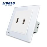Livolo New Design Glass Panel Two Gang 2.1A USB Socket Vl-W292USB-11/12/13